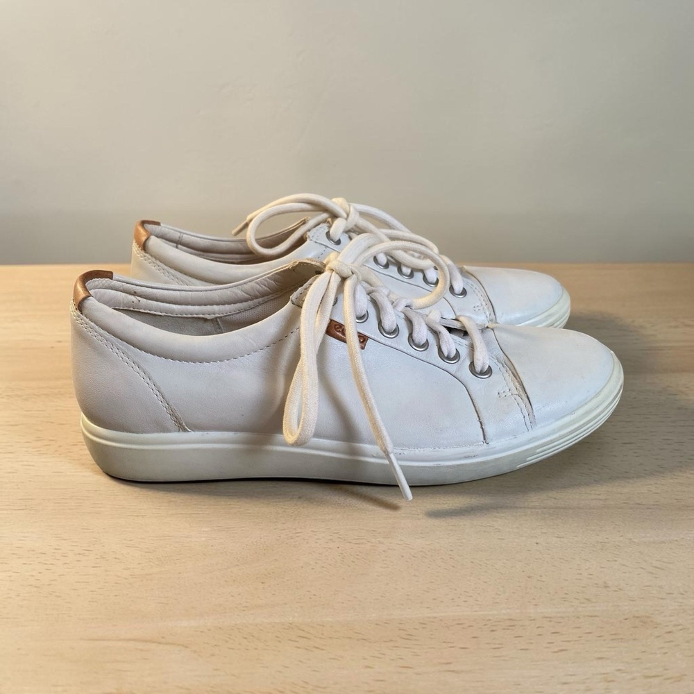 Ecco Soft 7 Sneaker Women Sz 6 EU 37 White Leather Lace Up 430003-01007 Comfort